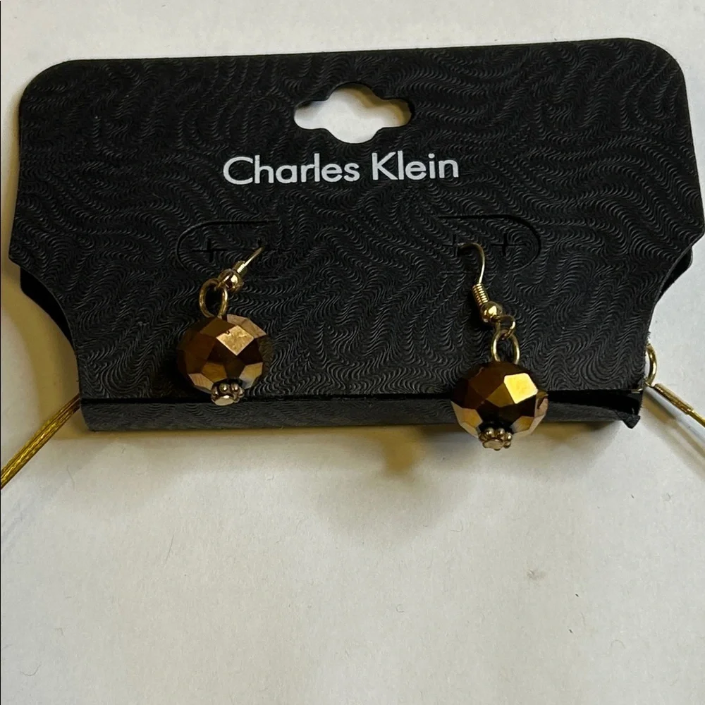 Vintage Charles Klein Brown Beaded Necklace And Earring Set